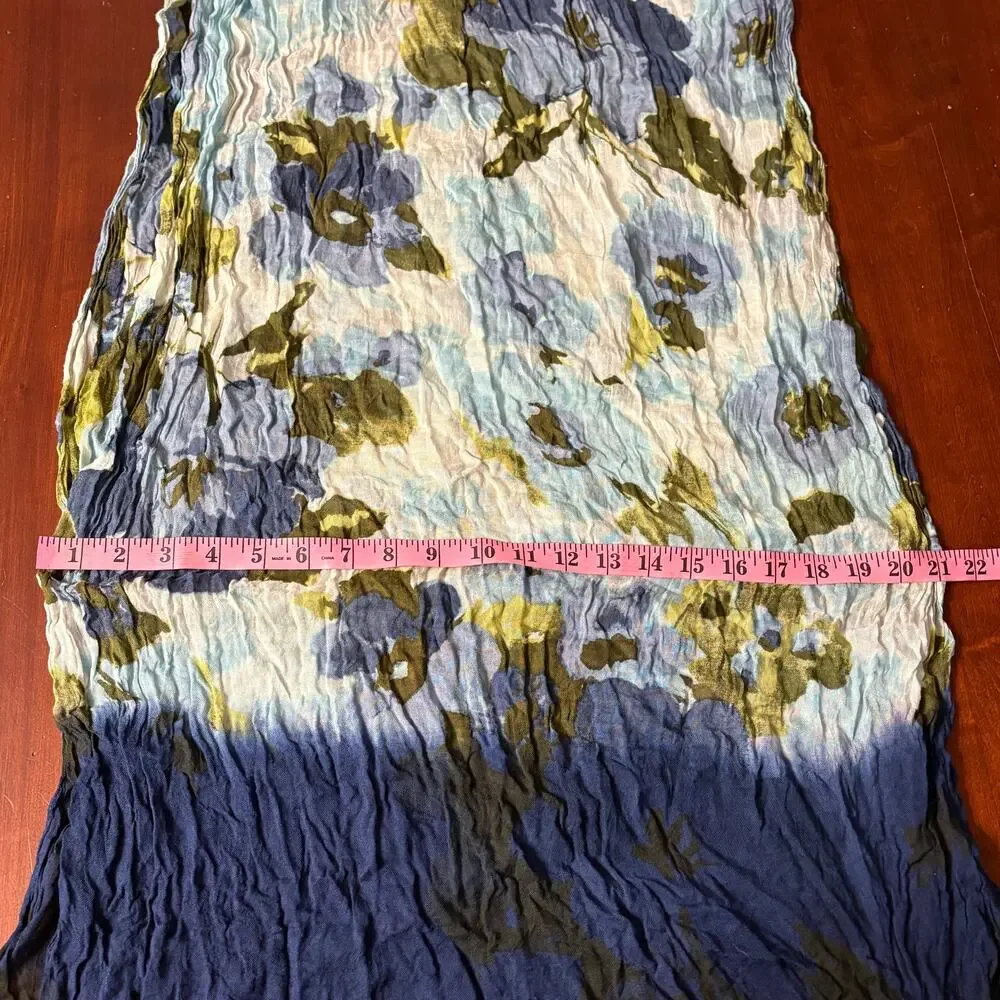 J. Jill Bouquet Viscose Scarf Blue & Green Watercolor Floral Pattern Navy Fringe